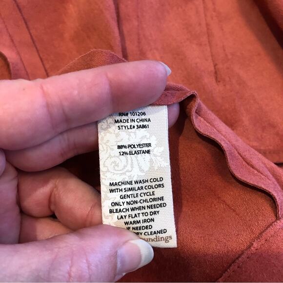 Soft Surroundings dusty rose pink faux suede open front vest Petite Medium PM - Picture 8 of 13